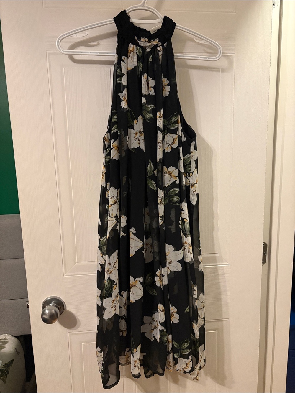 Black Floral Halter Neck Mini dress